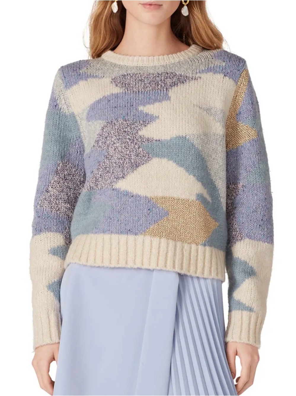La Vie Rebecca Taylor Fluffy Aire Sweater Abstract Camo Small S Wool Blend